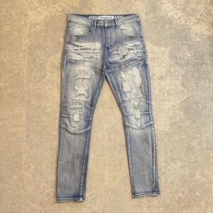 RGSTR G-Star Jeans Mens 30x31 Blue Light Wash Distressed Skinny Stretch Denim